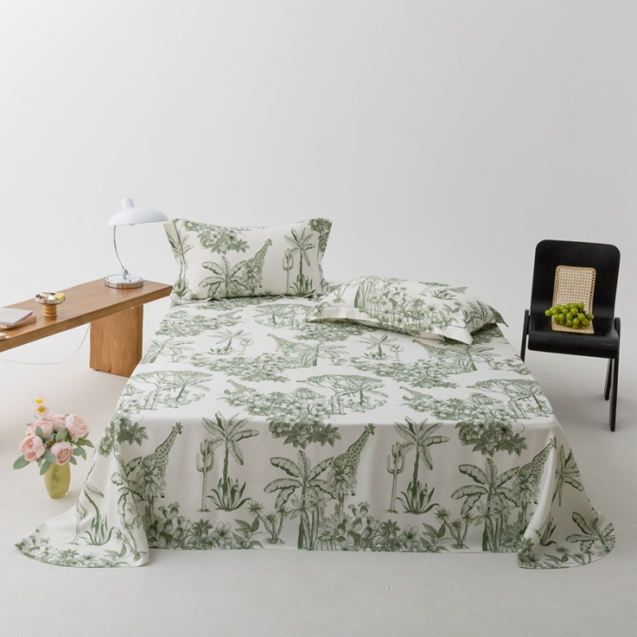 91家纺网 家纺一手货源 找家纺 榻尚 2023新款竹纤维印花夏凉席三件套 丛林 绿