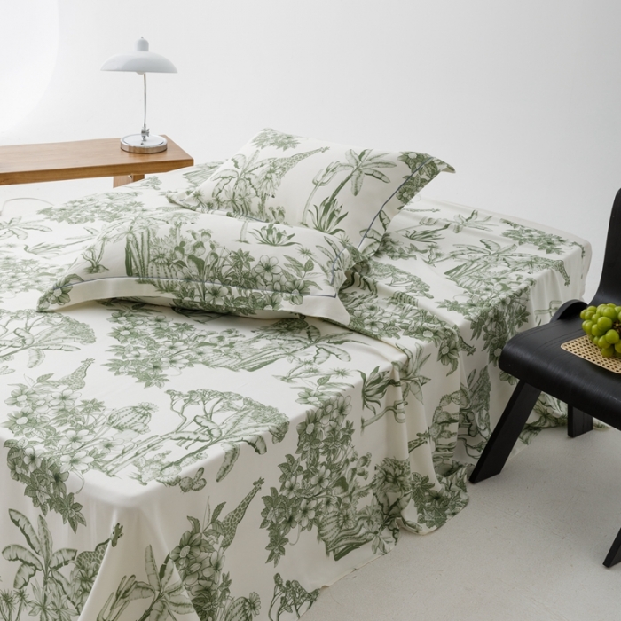 91家纺网 家纺一手货源 找家纺 榻尚 2023新款竹纤维印花夏凉席三件套 丛林 绿