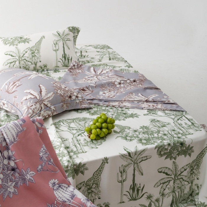 91家纺网 家纺一手货源 找家纺 榻尚 2023新款竹纤维印花夏凉席三件套 丛林 绿