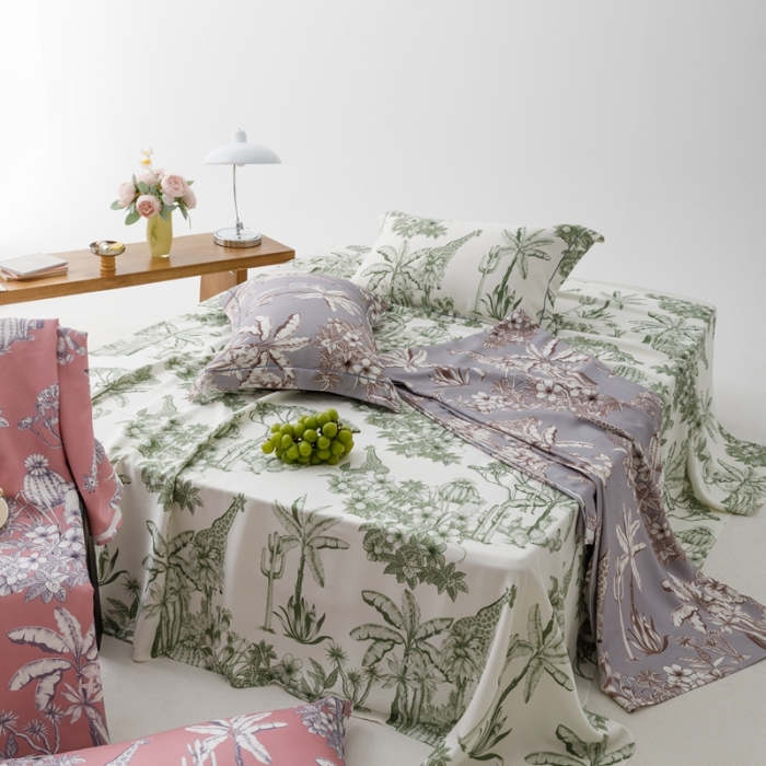 91家纺网 家纺一手货源 找家纺 榻尚 2023新款竹纤维印花夏凉席三件套 丛林 绿