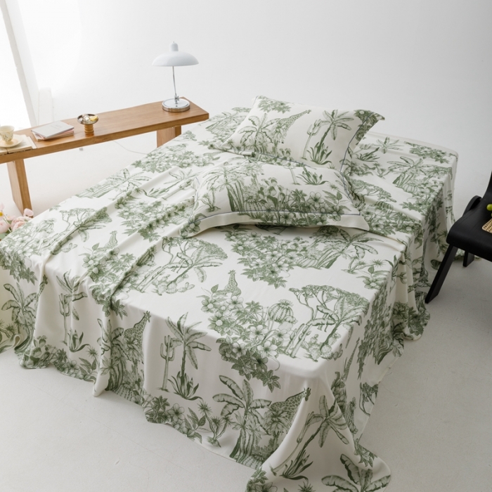 91家纺网 家纺一手货源 找家纺 榻尚 2023新款竹纤维印花夏凉席三件套 丛林 绿