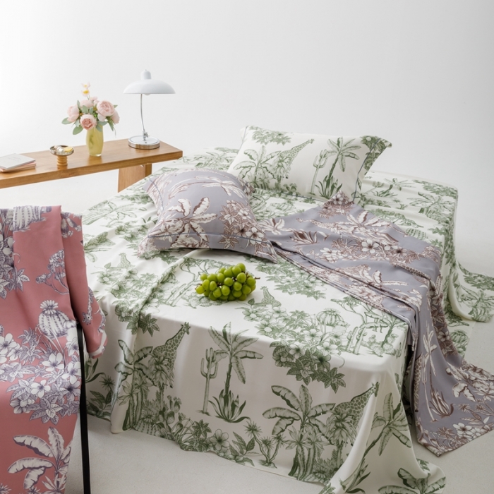 91家纺网 家纺一手货源 找家纺 榻尚 2023新款竹纤维印花夏凉席三件套 丛林 绿