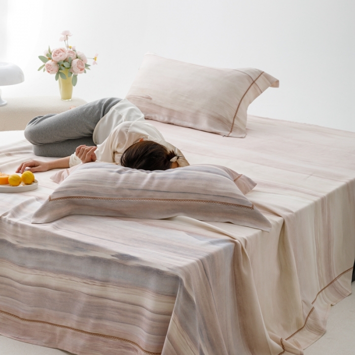 91家纺网 家纺一手货源 找家纺 榻尚 2024新款竹纤维印花夏凉席三件套 大理 咖