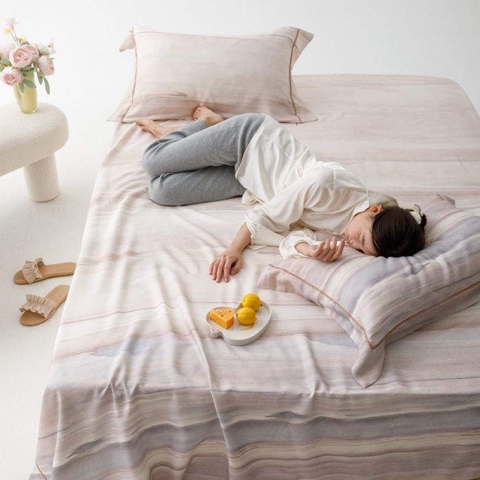 91家纺网 家纺一手货源 找家纺 榻尚 2024新款竹纤维印花夏凉席三件套 大理 咖