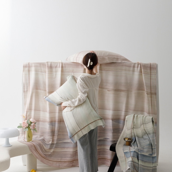 91家纺网 家纺一手货源 找家纺 榻尚 2024新款竹纤维印花夏凉席三件套 大理 咖