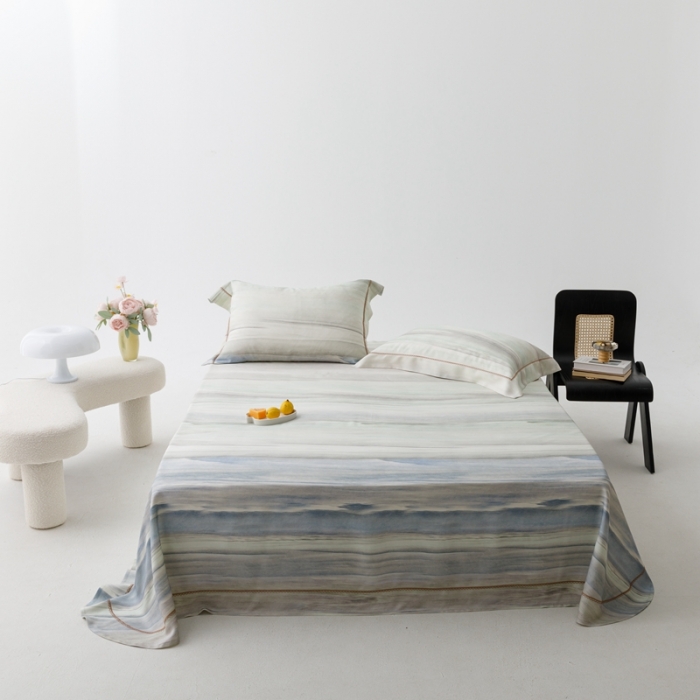 91家纺网 家纺一手货源 找家纺 榻尚 2023新款竹纤维印花夏凉席三件套 大理 蓝