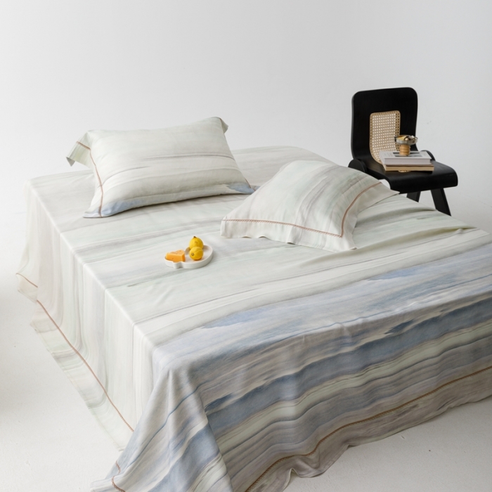 91家纺网 家纺一手货源 找家纺 榻尚 2023新款竹纤维印花夏凉席三件套 大理 蓝