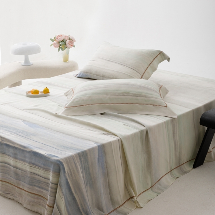 91家纺网 家纺一手货源 找家纺 榻尚 2023新款竹纤维印花夏凉席三件套 大理 蓝