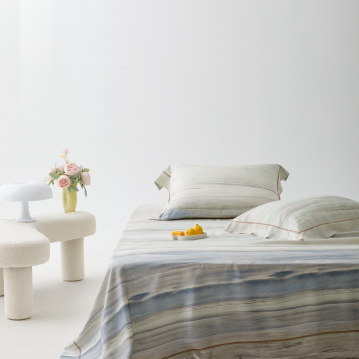 91家纺网 家纺一手货源 找家纺 榻尚 2023新款竹纤维印花夏凉席三件套 大理 蓝