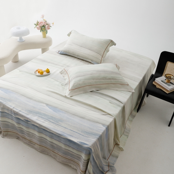 91家纺网 家纺一手货源 找家纺 榻尚 2023新款竹纤维印花夏凉席三件套 大理 蓝