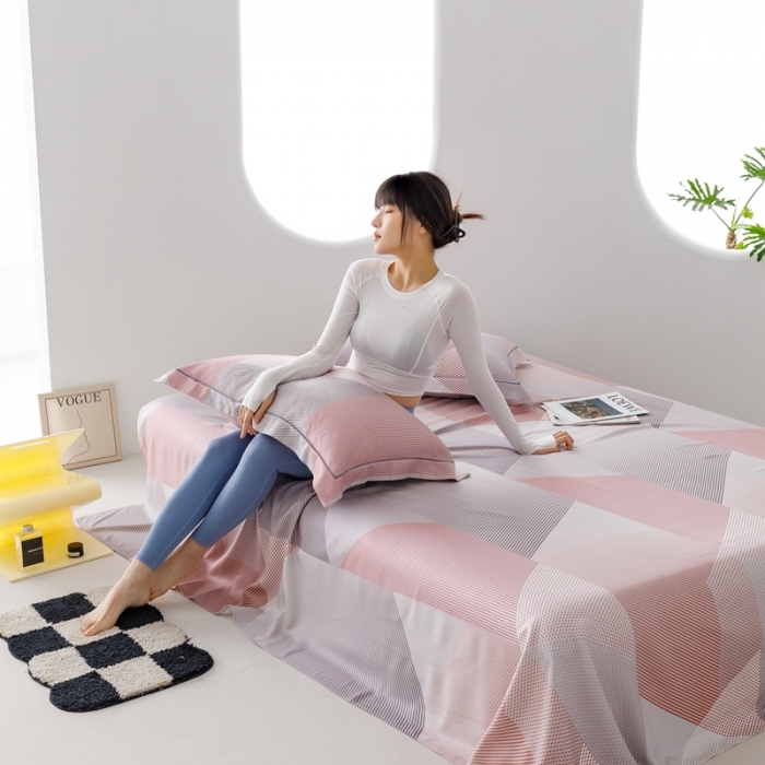 91家纺网 家纺一手货源 找家纺 榻尚 2024新款竹纤维印花夏凉席三件套 多彩 粉