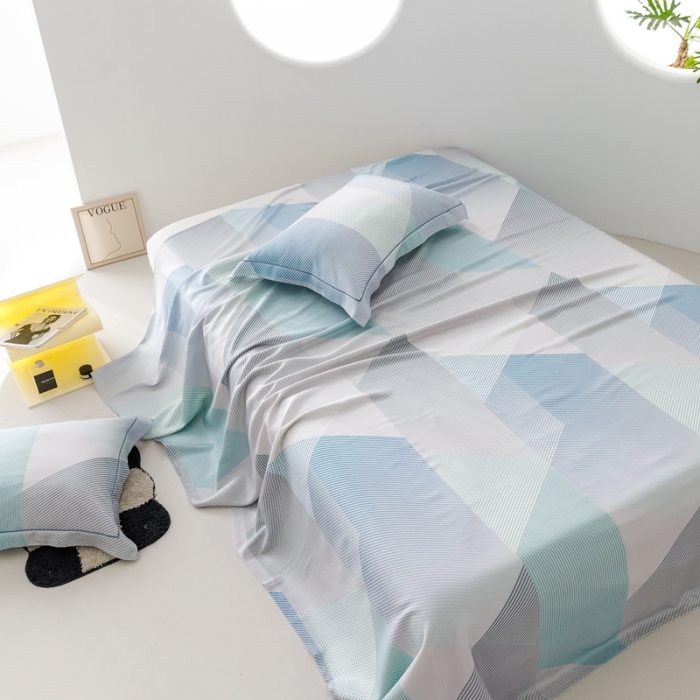 91家纺网 家纺一手货源 找家纺 榻尚 2024新款竹纤维印花夏凉席三件套 多彩 蓝