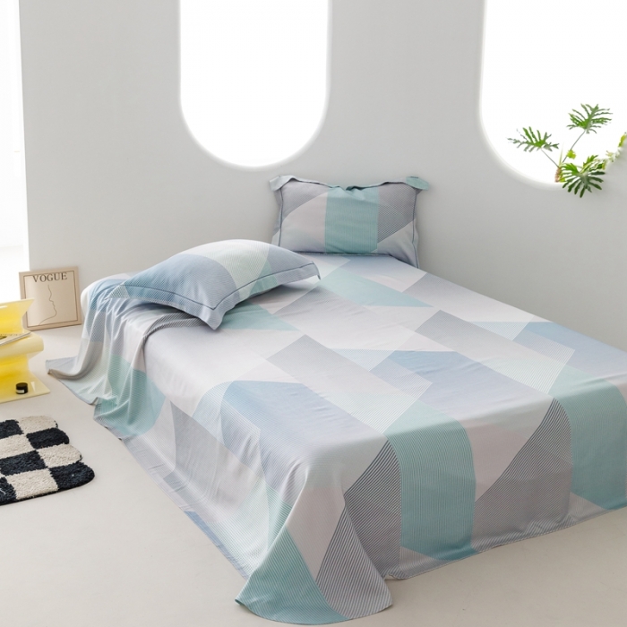 91家纺网 家纺一手货源 找家纺 榻尚 2024新款竹纤维印花夏凉席三件套 多彩 蓝