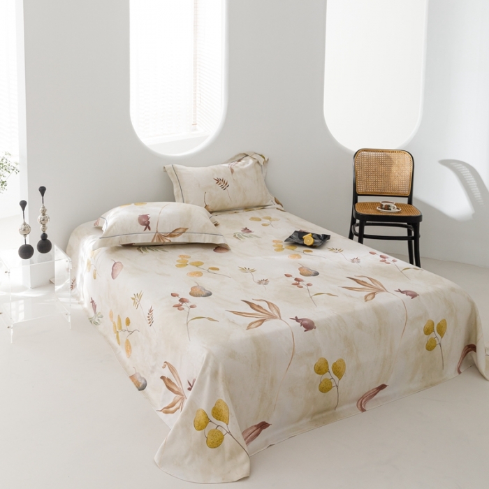 91家纺网 家纺一手货源 找家纺 榻尚 2023新款竹纤维印花夏凉席三件套 福禄兔 米色