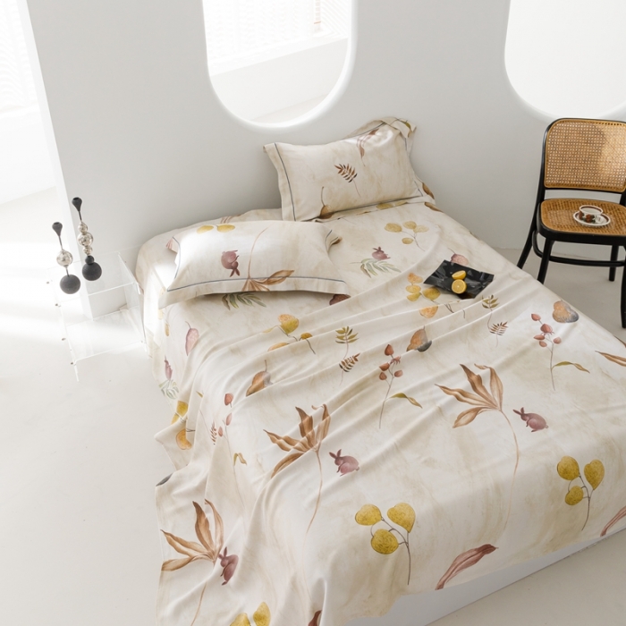 91家纺网 家纺一手货源 找家纺 榻尚 2023新款竹纤维印花夏凉席三件套 福禄兔 米色