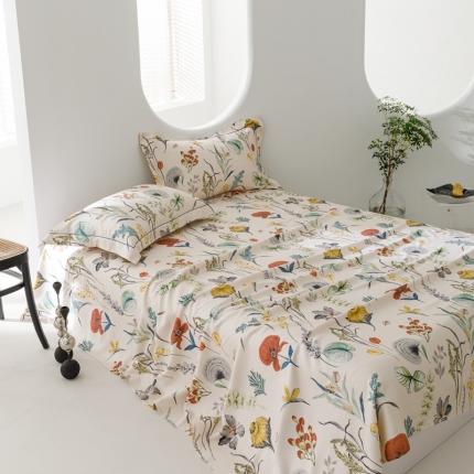 榻尚 2024新款竹纤维印花夏凉席三件套 卷草花 米