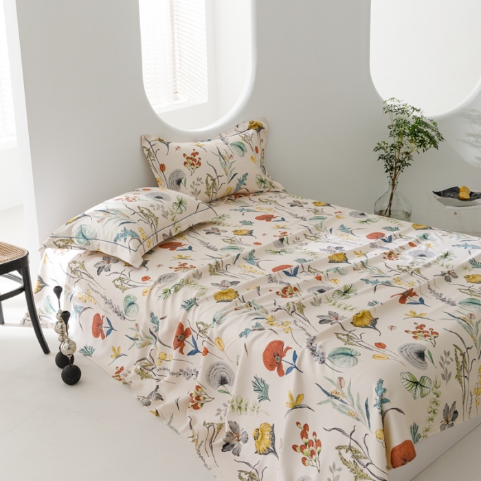 91家纺网 家纺一手货源 找家纺 榻尚 2024新款竹纤维印花夏凉席三件套 卷草花 米