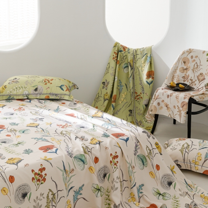 91家纺网 家纺一手货源 找家纺 榻尚 2024新款竹纤维印花夏凉席三件套 卷草花 米