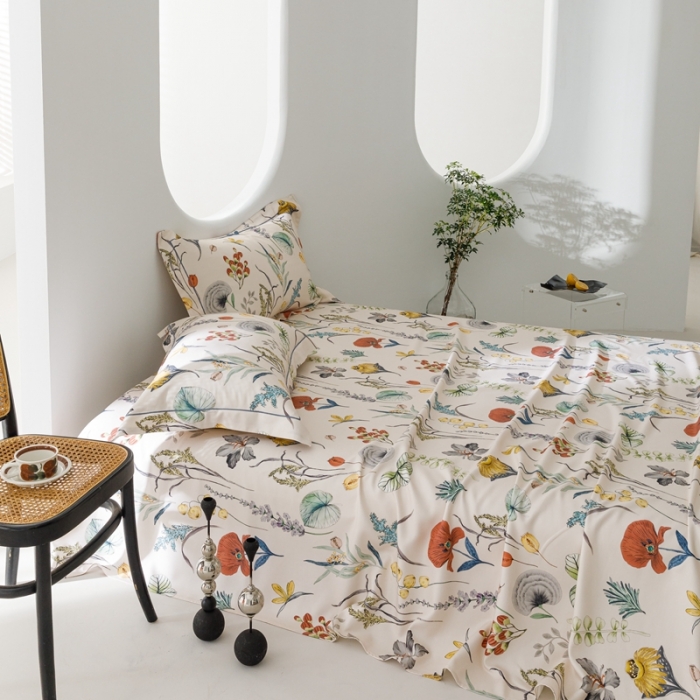 91家纺网 家纺一手货源 找家纺 榻尚 2024新款竹纤维印花夏凉席三件套 卷草花 米