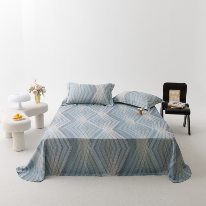 91家纺网 家纺一手货源 找家纺 榻尚 2024新款竹纤维印花夏凉席三件套 男友蓝