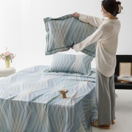 榻尚 2024新款竹纤维印花夏凉席三件套 男友蓝