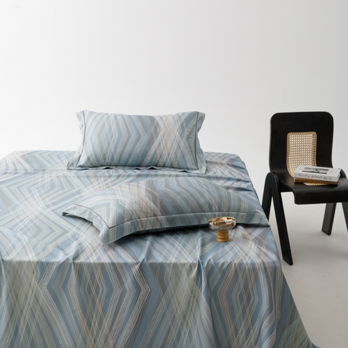 91家纺网 家纺一手货源 找家纺 榻尚 2024新款竹纤维印花夏凉席三件套 男友蓝