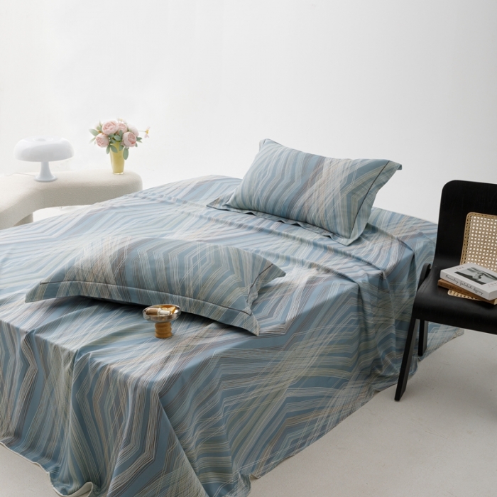 91家纺网 家纺一手货源 找家纺 榻尚 2024新款竹纤维印花夏凉席三件套 男友蓝