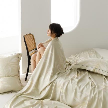 榻尚 2024新款竹纤维印花夏凉席三件套 飘叶 杏色