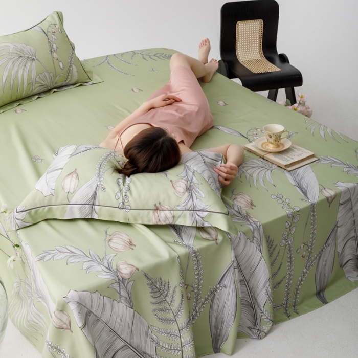 91家纺网 家纺一手货源 找家纺 榻尚 2023新款竹纤维印花夏凉席三件套 盛夏 绿