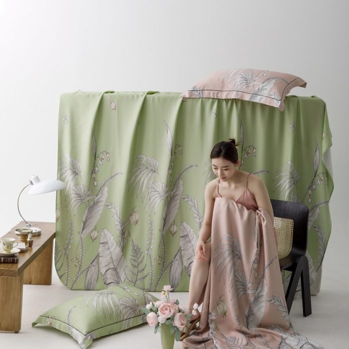 91家纺网 家纺一手货源 找家纺 榻尚 2023新款竹纤维印花夏凉席三件套 盛夏 绿