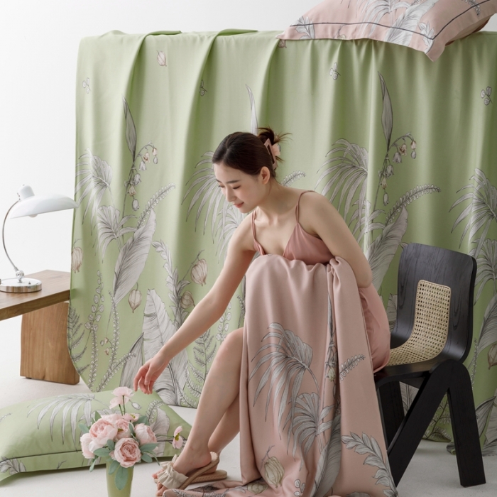 91家纺网 家纺一手货源 找家纺 榻尚 2023新款竹纤维印花夏凉席三件套 盛夏 绿