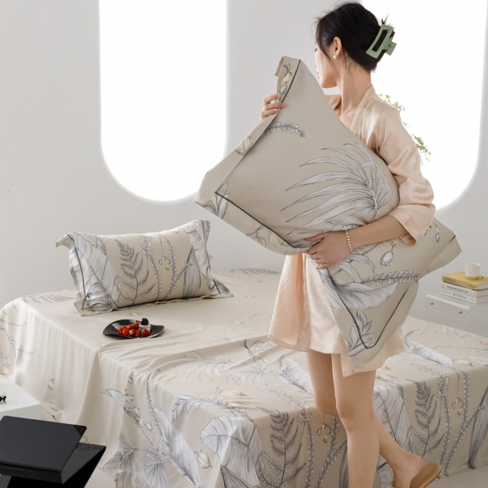 91家纺网 家纺一手货源 找家纺 榻尚 2023新款竹纤维印花夏凉席三件套 盛夏 米