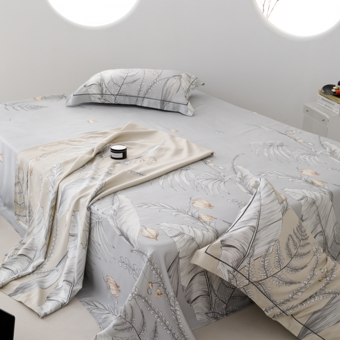 91家纺网 家纺一手货源 找家纺 榻尚 2023新款竹纤维印花夏凉席三件套 盛夏灰