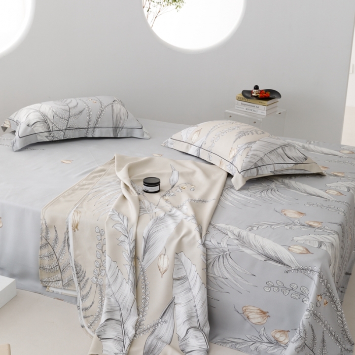 91家纺网 家纺一手货源 找家纺 榻尚 2023新款竹纤维印花夏凉席三件套 盛夏灰