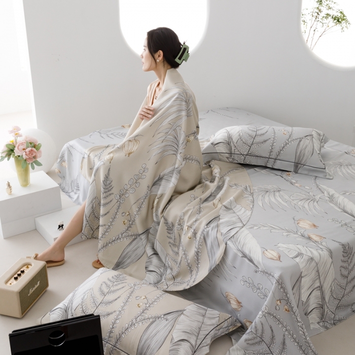 91家纺网 家纺一手货源 找家纺 榻尚 2023新款竹纤维印花夏凉席三件套 盛夏灰