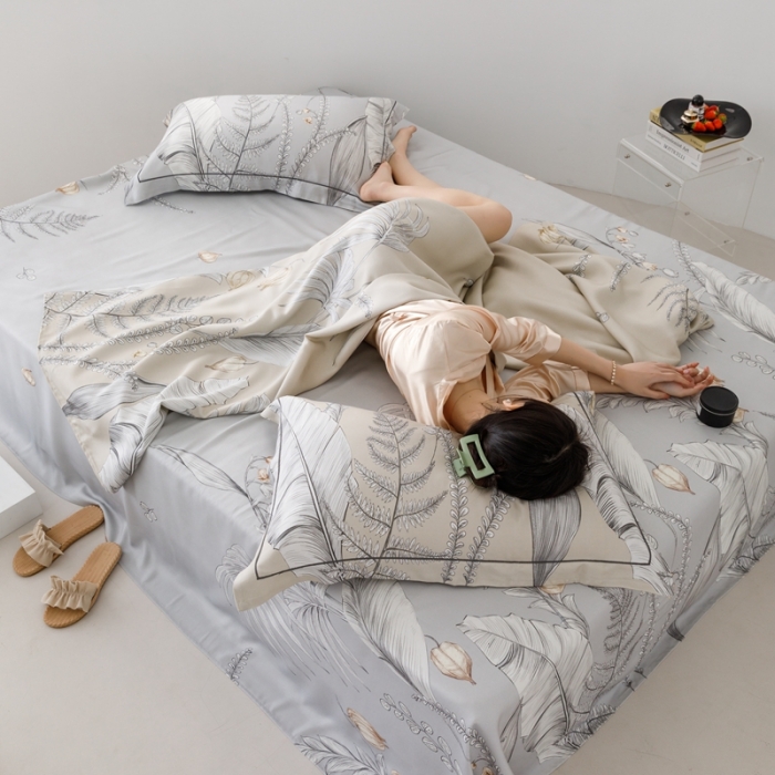 91家纺网 家纺一手货源 找家纺 榻尚 2023新款竹纤维印花夏凉席三件套 盛夏灰