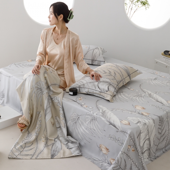 91家纺网 家纺一手货源 找家纺 榻尚 2023新款竹纤维印花夏凉席三件套 盛夏灰