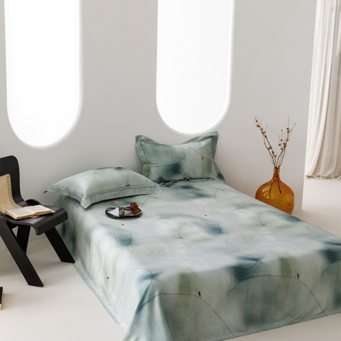 91家纺网 家纺一手货源 找家纺 榻尚 2024新款竹纤维印花夏凉席三件套 水墨风采 绿