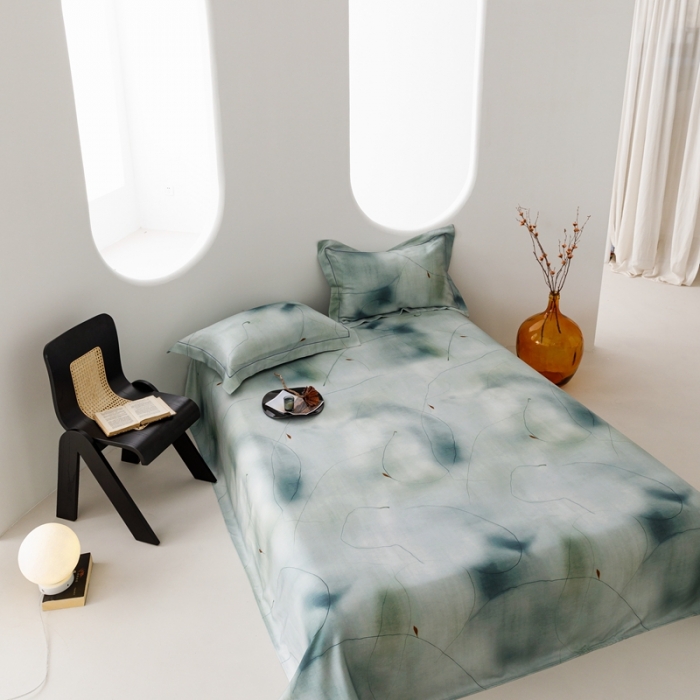 91家纺网 家纺一手货源 找家纺 榻尚 2024新款竹纤维印花夏凉席三件套 水墨风采 绿