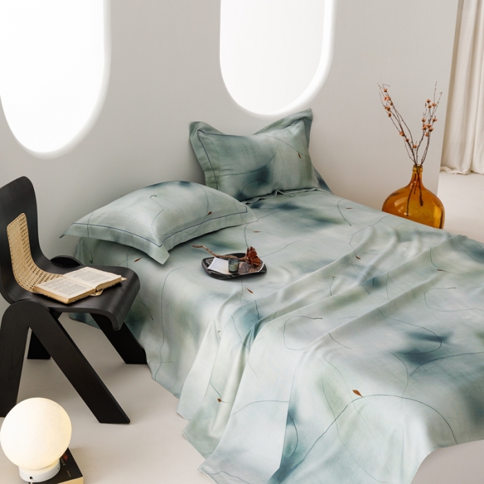 91家纺网 家纺一手货源 找家纺 榻尚 2024新款竹纤维印花夏凉席三件套 水墨风采 绿