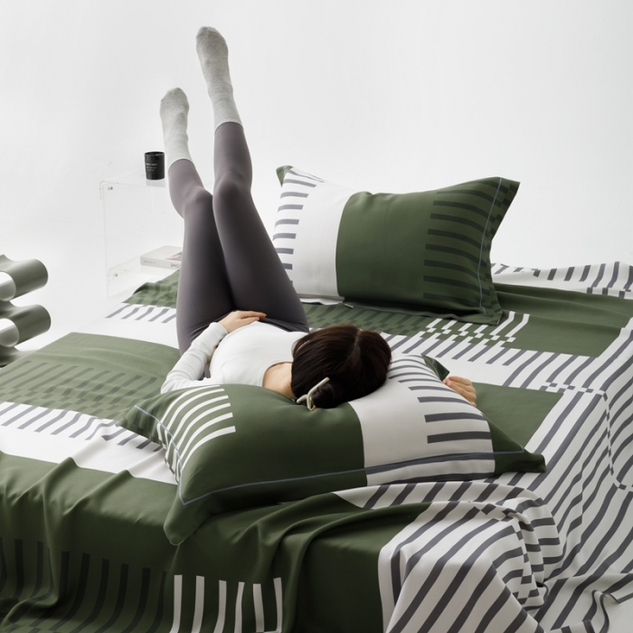 91家纺网 家纺一手货源 找家纺 榻尚 2024新款竹纤维印花夏凉席三件套 元素 牛油果绿