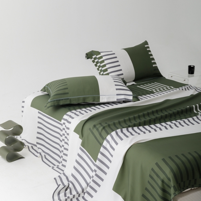 91家纺网 家纺一手货源 找家纺 榻尚 2024新款竹纤维印花夏凉席三件套 元素 牛油果绿