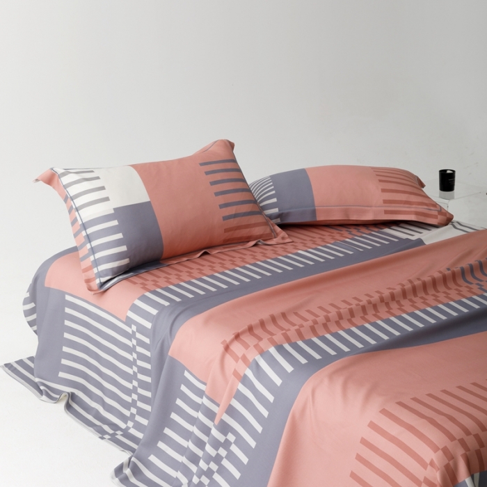 91家纺网 家纺一手货源 找家纺 榻尚 2023新款竹纤维印花夏凉席三件套 元素粉