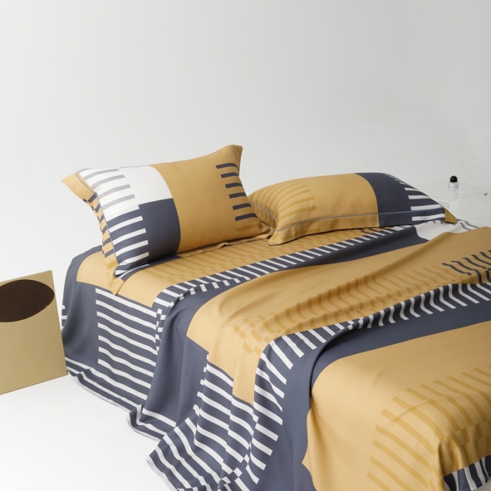 91家纺网 家纺一手货源 找家纺 榻尚 2024新款竹纤维印花夏凉席三件套 元素咖