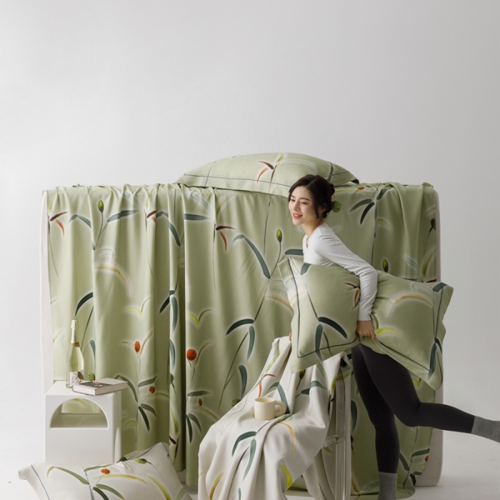 91家纺网 家纺一手货源 找家纺 榻尚 2024新款竹纤维印花夏凉席三件套 竹蕴 米