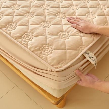 给笠 直播供货爆款2024新款纯色原棉玉米纤维夹棉床笠 花朵-卡其