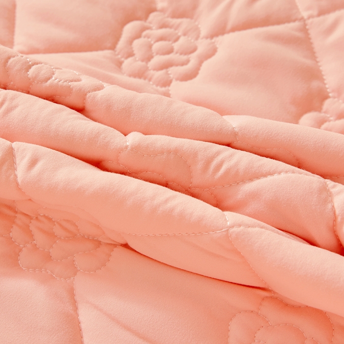 91家纺网 家纺一手货源 找家纺 给笠 直播供货爆款2024新款纯色原棉玉米纤维夹棉床笠 花朵-嫩粉