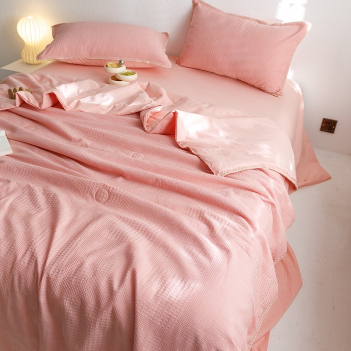 91家纺网 家纺一手货源 找家纺 沐棉家居 2024新款全棉华夫格单品夏被 华夫格-粉