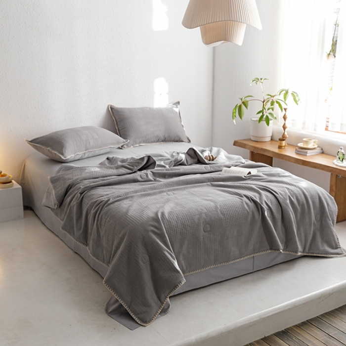 91家纺网 家纺一手货源 找家纺 沐棉家居 2024新款全棉华夫格单品夏被 华夫格-灰