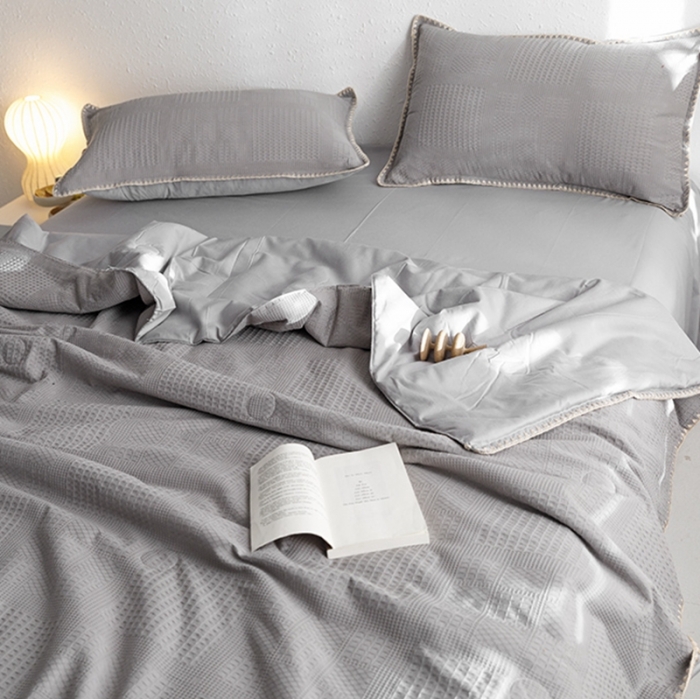 91家纺网 家纺一手货源 找家纺 沐棉家居 2024新款全棉华夫格单品夏被 华夫格-灰